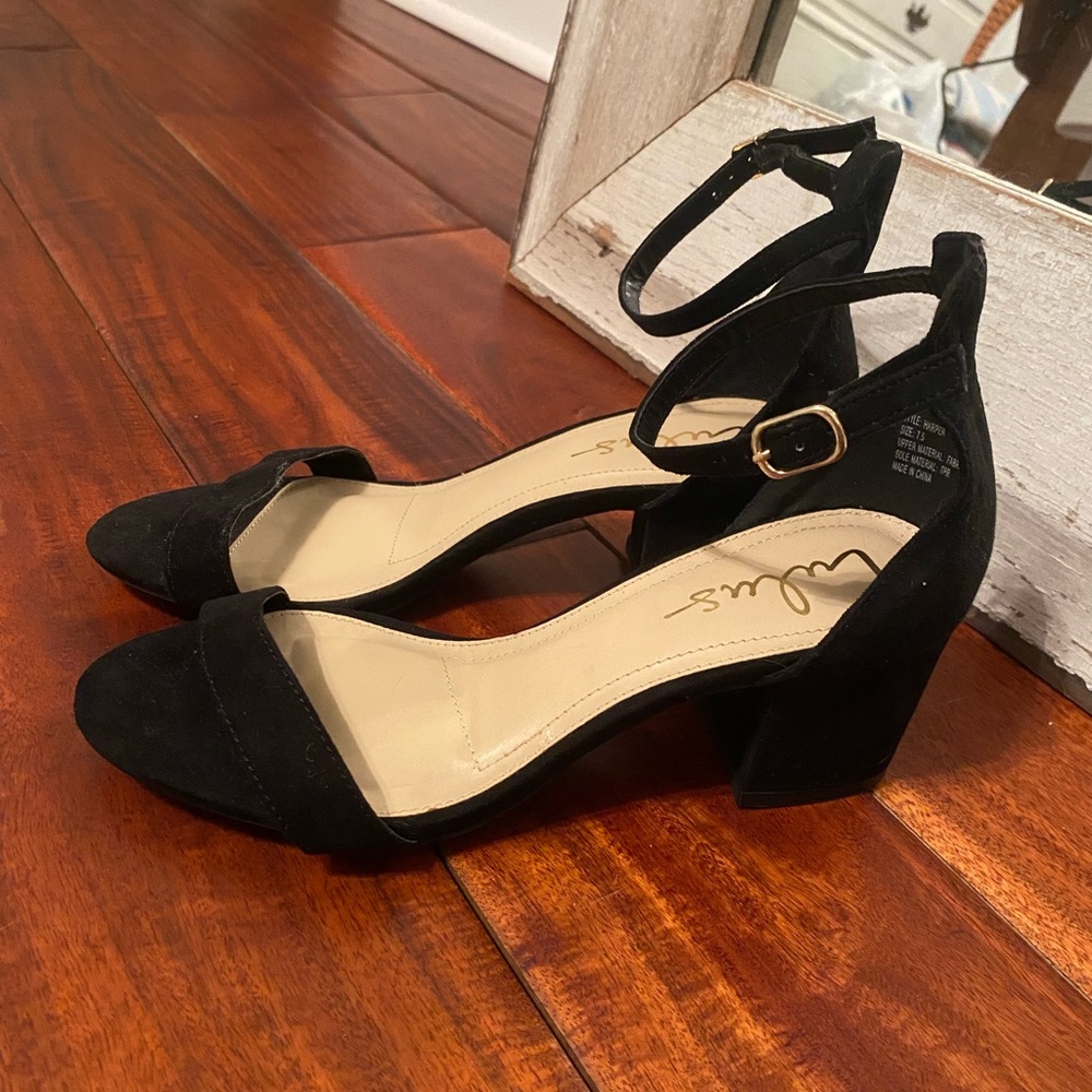 Lulus Black Suede Ankle Strap Heel